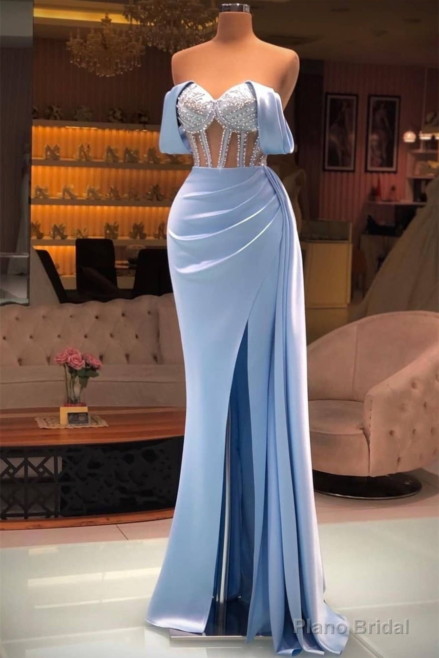 Mermaid Sweetheart Strap Sleeveless Beading Floor-length High Split Prom Dress Main image
