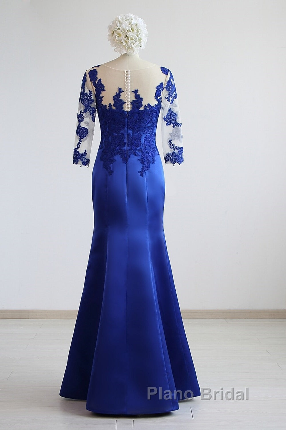 Mermaid / Trumpet Evening Gown Elegant Dresses Formal Floor Length Half Sleeve Illusion Neck Satin With Pleats Secondary image