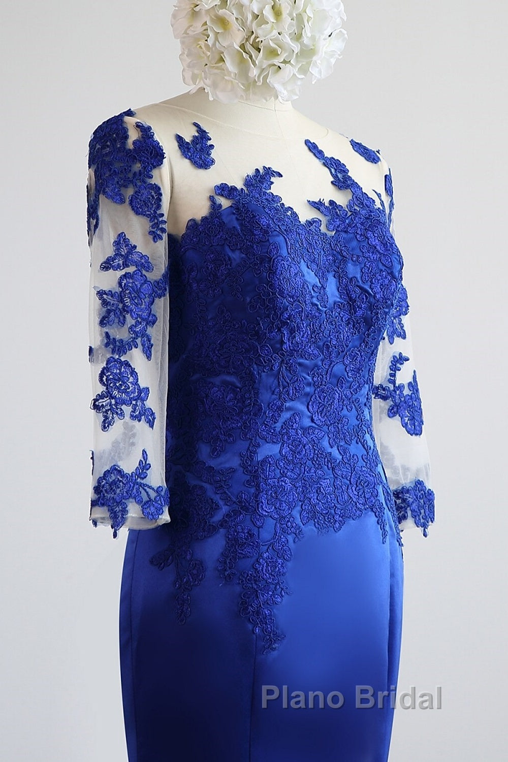 Mermaid / Trumpet Evening Gown Elegant Dresses Formal Floor Length Half Sleeve Illusion Neck Satin With Pleats