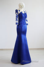 Mermaid / Trumpet Evening Gown Elegant Dresses Formal Floor Length Half Sleeve Illusion Neck Satin With Pleats