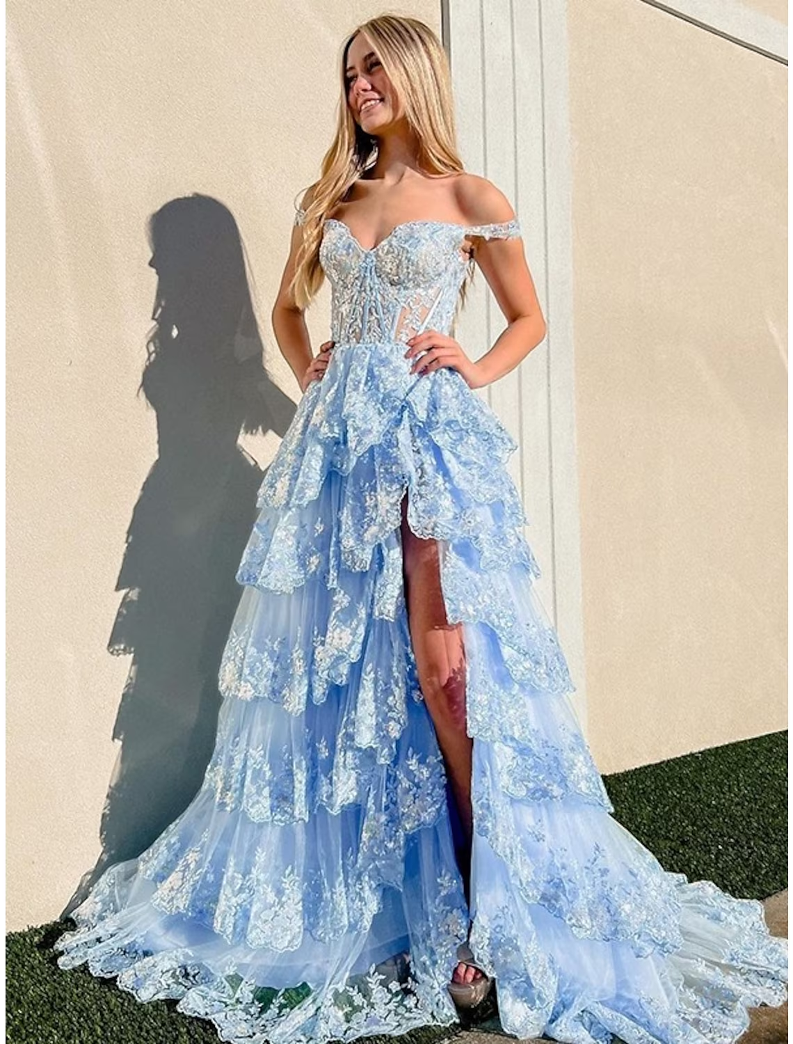 Mermaid / Trumpet Formal Prom Dresses Corsets Dresses Formal Court Train Sleeveless Off Shoulder Tulle With Sequin Slit