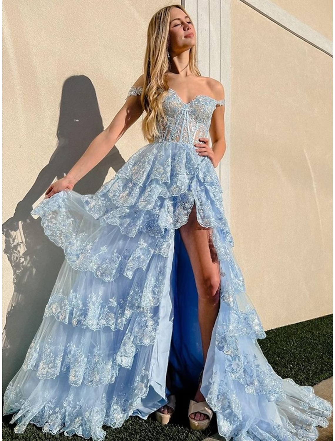 Mermaid / Trumpet Formal Prom Dresses Corsets Dresses Formal Court Train Sleeveless Off Shoulder Tulle With Sequin Slit