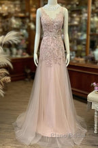 Mermaid / Trumpet Formal Prom Dresses Maxi Dresses Party Wear Sweep / Brush Train Sleeveless V Neck Tulle With Appliques