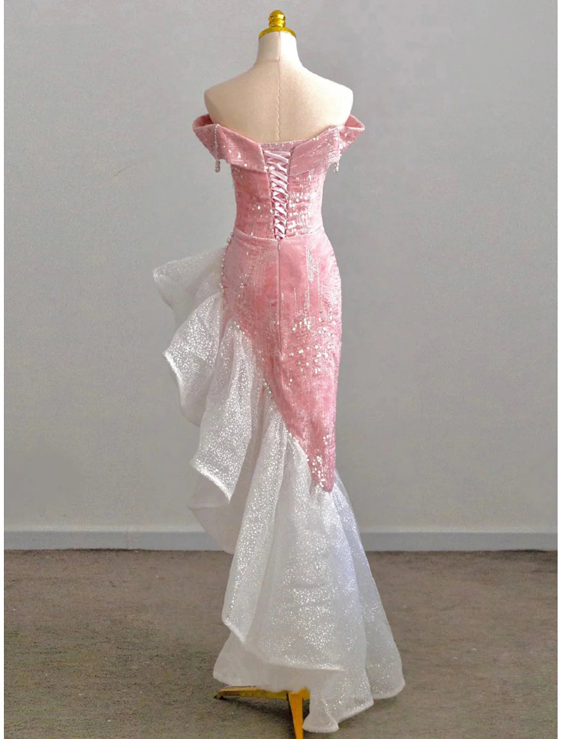 Mermaid / Trumpet Formal Prom Dresses Party Dresses Formal Evening Party Floor Length Sleeveless Off Shoulder Tulle With Pearls Sequin Secondary image
