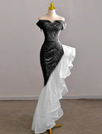 Mermaid / Trumpet Formal Prom Dresses Party Dresses Formal Evening Party Floor Length Sleeveless Off Shoulder Tulle With Pearls Sequin