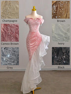 Mermaid / Trumpet Formal Prom Dresses Party Dresses Formal Evening Party Floor Length Sleeveless Off Shoulder Tulle With Pearls Sequin
