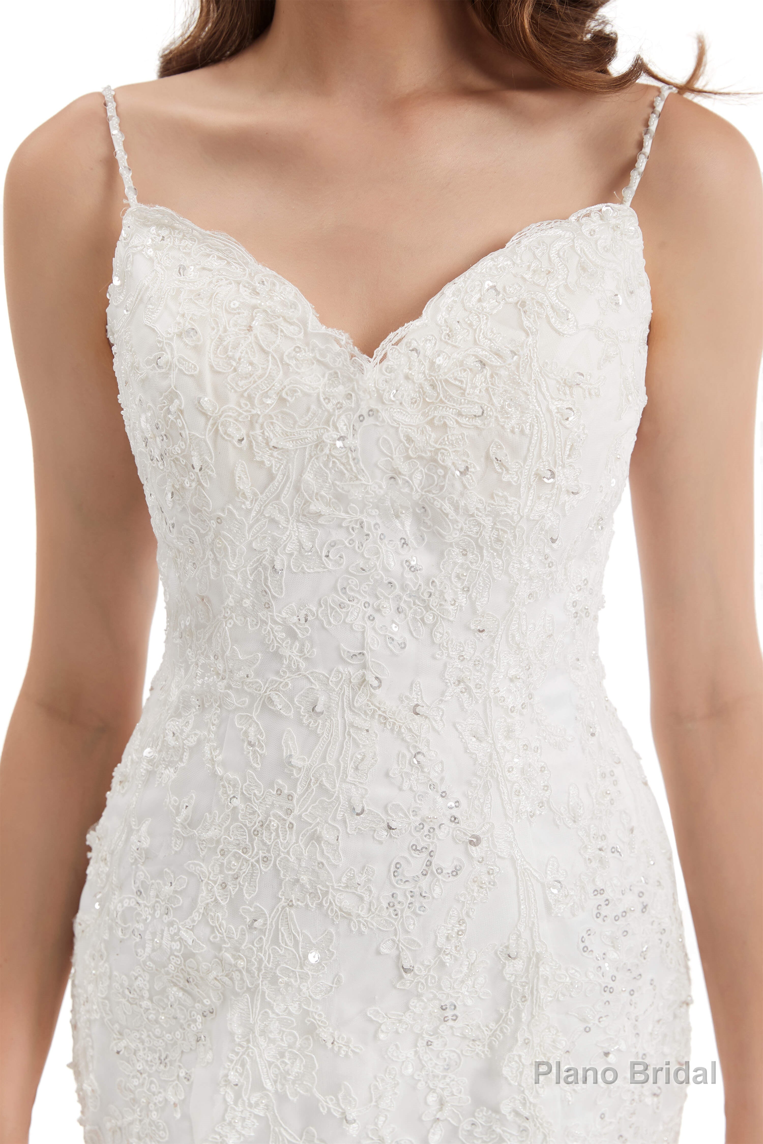 Mermaid Tulle Appliques Sequins Spaghetti Straps Wedding Dresses