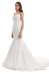 Mermaid Tulle Appliques Sequins Spaghetti Straps Wedding Dresses
