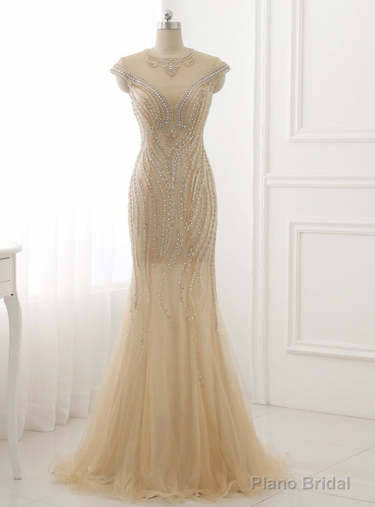 Mermaid Tulle Beading Evening Dress O Neck Short Sleeve Main image