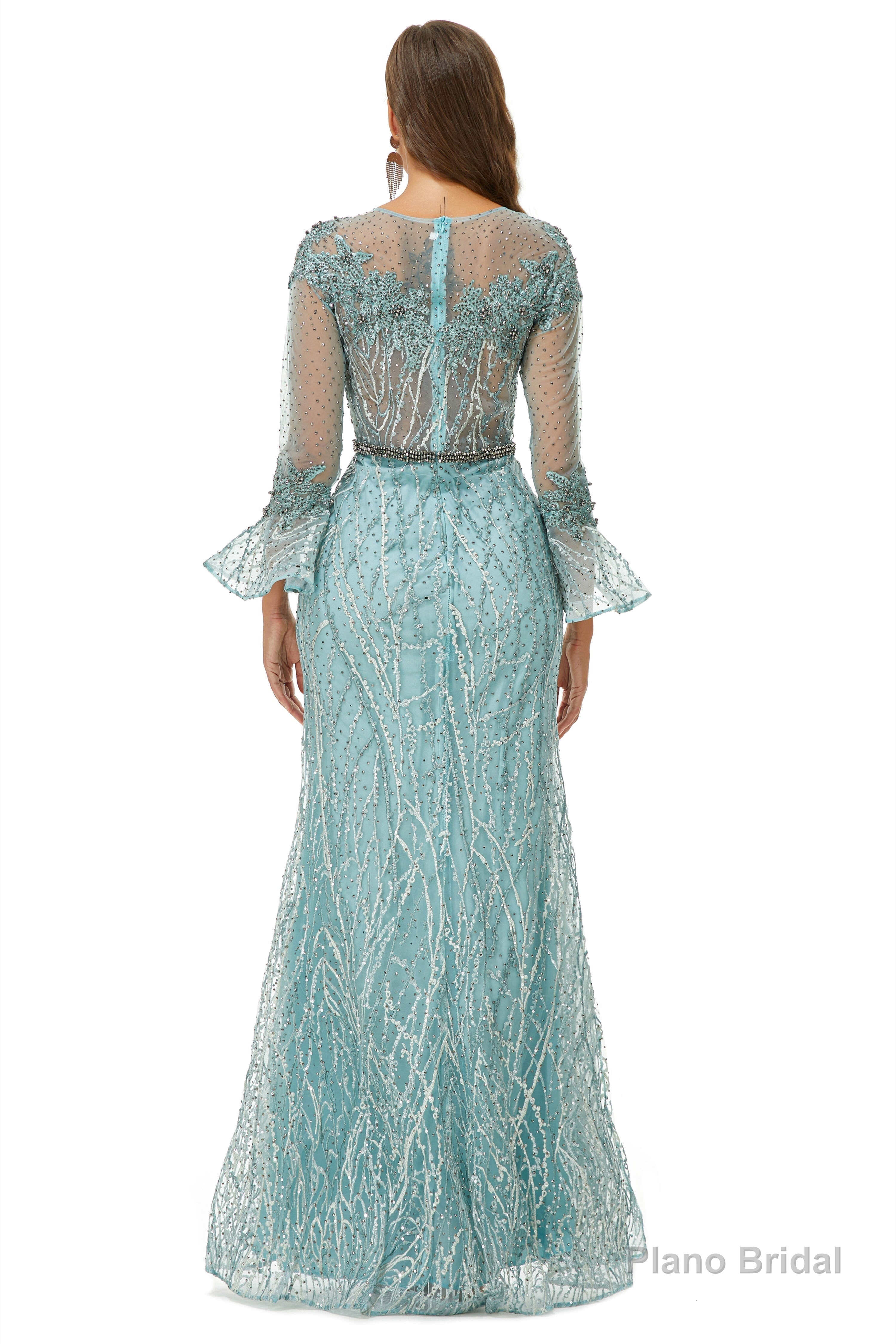 Mermaid Tulle Beading Long Sleeve Prom Dresses