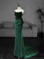 Mermaid Tulle Velvet Green Long Formal Prom Dresses, Green Long Formal Dresses