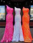 Mermaid Unique One Shoulder Sequins Prom Dress