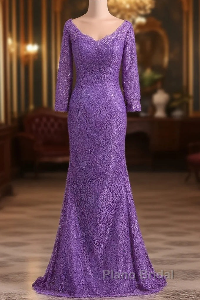Mermaid V Neck 3/4 Length Sleeve Lace Floor Length Mother Of The Bride Dresses Main image