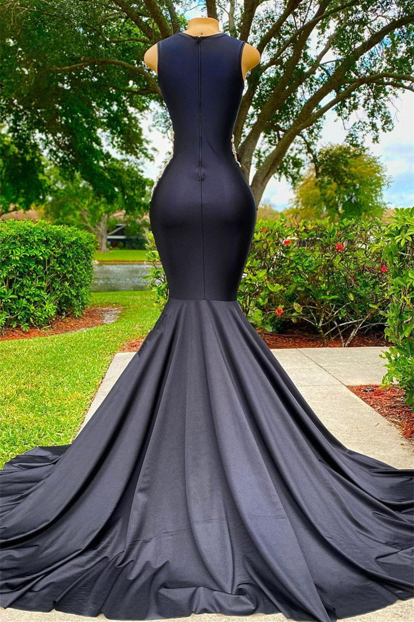 Mermaid V-Neck Appliques Lace Sequined Open Back One Shoulder Floor-Length Sleeveless Prom Dress Secondary image