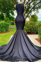 Mermaid V-neck Appliques Lace Sequined Open Back One Shoulder Floor-length Sleeveless Formal Prom Dress