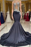 Mermaid V-neck Appliques Lace Sequined Open Back One Shoulder Floor-length Sleeveless Formal Prom Dress