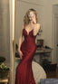 Mermaid V Neck Cross Back Burgundy Satin Long Formal Prom Dresses
