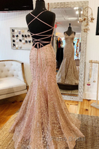 Mermaid V Neck Rose Gold Formal Prom Dress Stunning Evening Dress