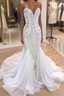 Mermaid V-neck Floor Length Sleeveless Tulle Applique Wedding Dress