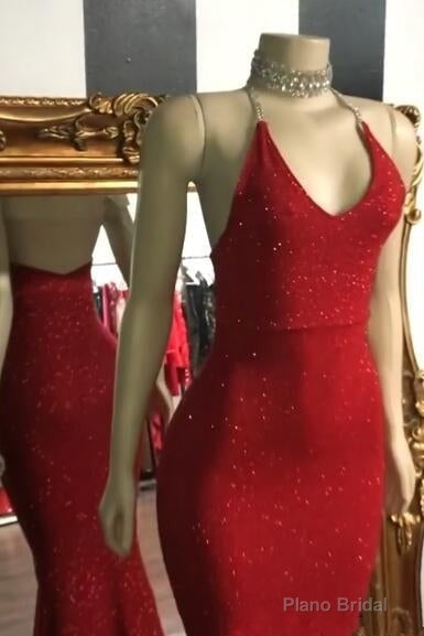 Mermaid V-neck Halter Floor Length Ruffle Hem Paillette Prom Dress Secondary image