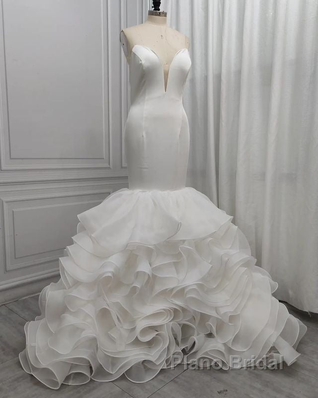 Mermaid V-neck Long Train Chiffon Lotus Leaf Hem Wedding Dress Secondary image