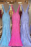 Mermaid V Neck Open Back Lace Long Formal Prom Dress, Mermaid Formal Evening Dress