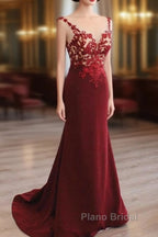 Mermaid V Neck Formal Prom Dresses Lace Open Back