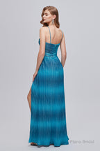 Mermaid V-Neck Ruched Long Prom Dresses with Slit