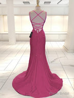 Mermaid V-neck Ruffles Sweep Train Jersey Dress