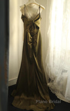 Mermaid V-Neck Satin Long Formal Prom Dresses Elegant Spaghetti Strap Formal Dresses