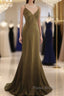 Mermaid V-Neck Satin Long Formal Prom Dresses Elegant Spaghetti Strap Formal Dresses