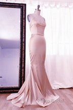 Mermaid V Neck Satin Spaghetti Straps Dresses