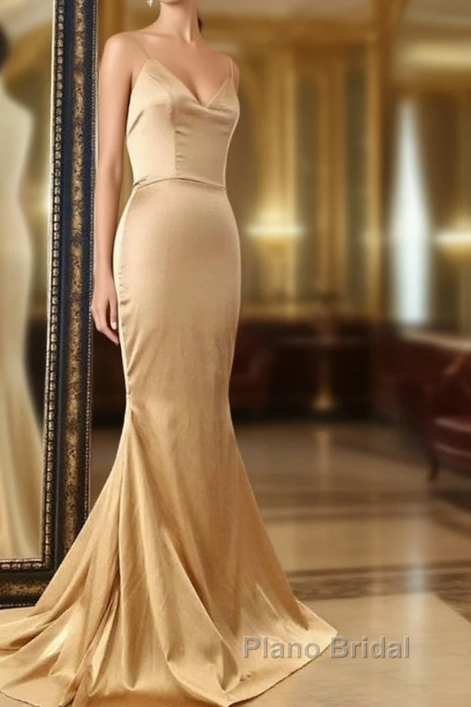 Mermaid V Neck Satin Spaghetti Straps Dresses Main image
