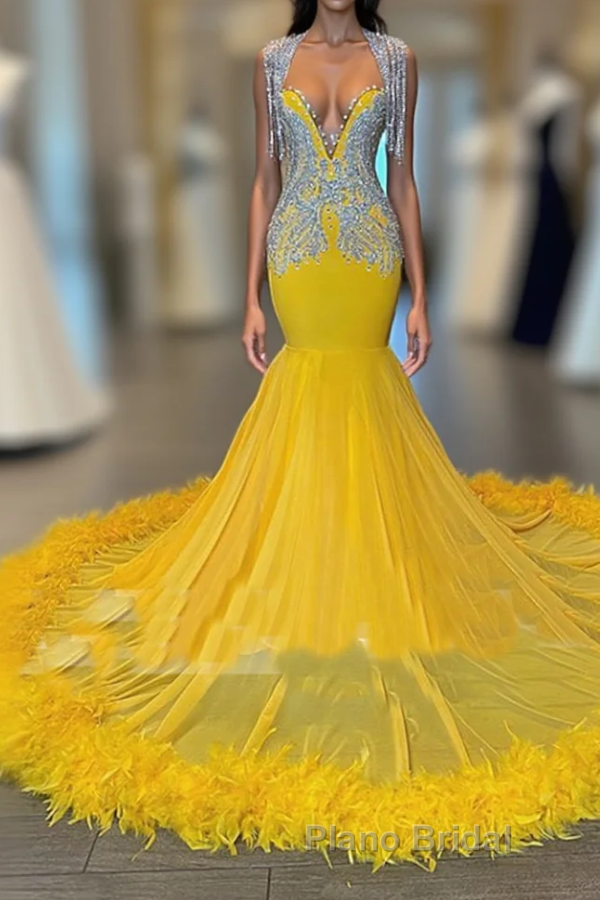 Mermaid V-neck Sequined Beaded Floor-length Sleeveless Open Back Formal Prom Dress Main image