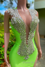 Mermaid V-neck Sequined Open Back Floor-length Sleeveless Lace Beading Formal Prom Dress