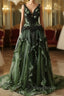 Mermaid V-Neck Tulle Applique Long Formal Prom Dresses Vintage Lace Formal Evening Dresses