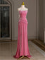 Mermaid Velvet Beads Pink Long Formal Prom Dresses, Pink Long Formal Dresses