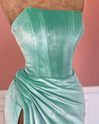 Mermaid Velvet Strapless High Slit Dresses