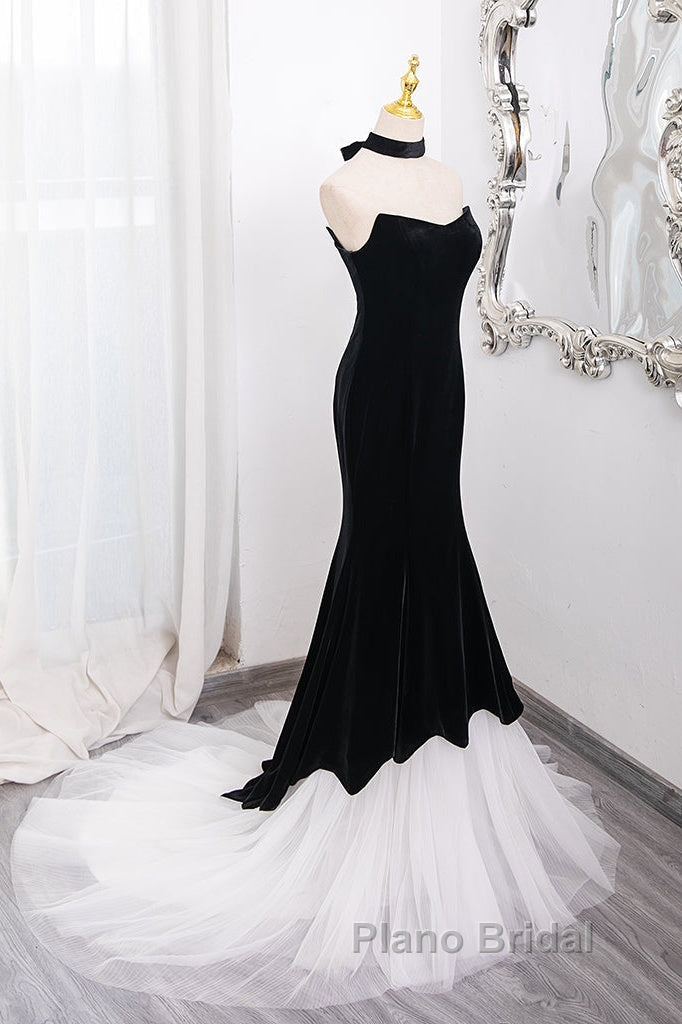Mermaid Velvet Tulle Black Long Formal Prom Dresses, Black Long Formal Dresses Secondary image