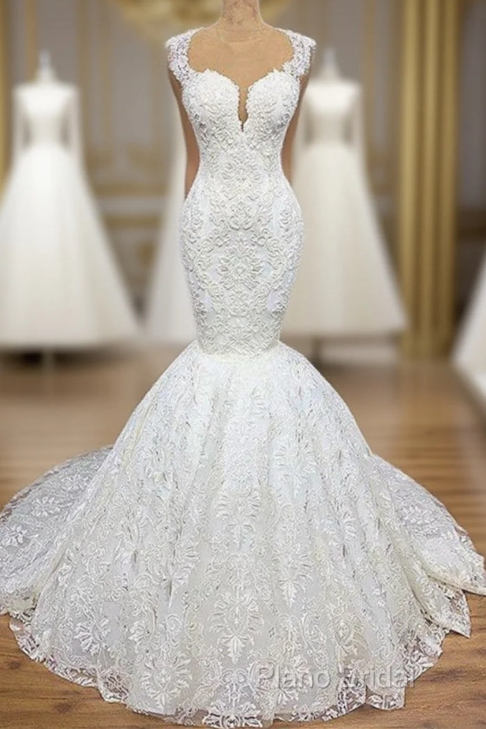 Mermaid Wedding Dresses With Appliques Tulle Ruffles Lace Bridal Gowns Formal Prom Dresses