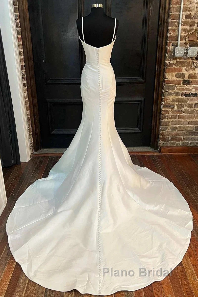 Mermaid White Spaghetti Straps Long Lace Wedding Dresses Secondary image
