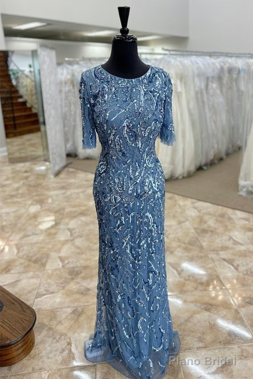 Mist Mermaid Sequined Flaunt Sleeves Keyhole Tulle Mother of Bride Dress Main image