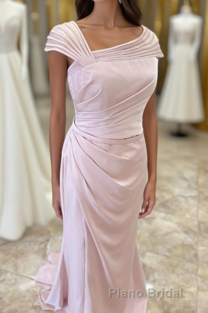Pink Asymmetrical Mermaid Satin Long Mother of Bride Dresses Main image
