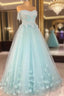 Mint Blue Sweetheart Tulle With Lace And Flowers Formal Dresses, Tulle Long Formal Prom Dresses Party Dresses