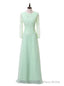 Mint Green A-line Long Sleeves Chiffon Lace Mother Of The Bride Dresses