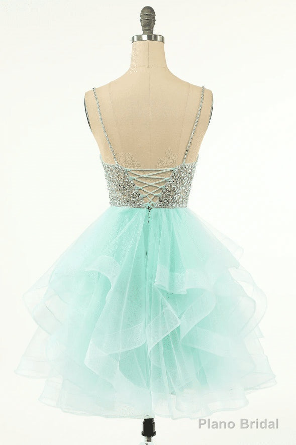Mint Green Beaded Layered Tulle Homecoming Dress