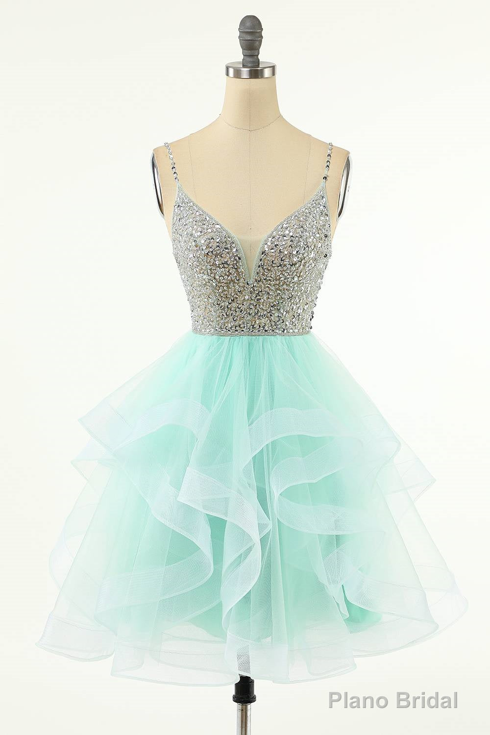 Mint Green Beaded Layered Tulle Homecoming Dress