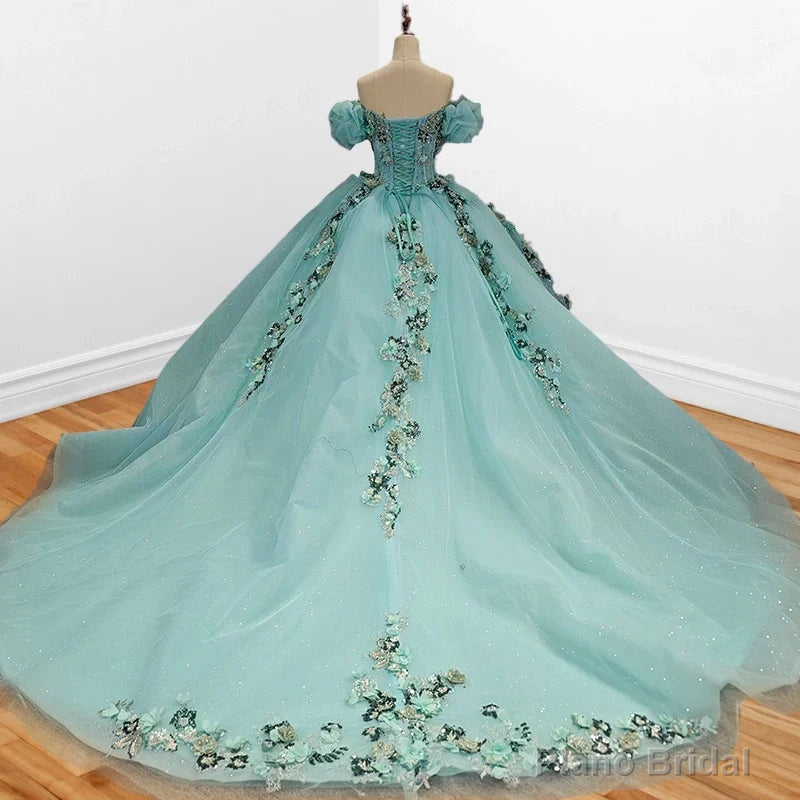 Mint Green Off Shoulder Court Train Quinceaera Dress Secondary image