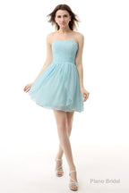 Mint Green Pleated Lace Short Homecoming Dresses