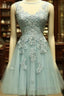 Mint Green Tulle Short Lace Beaded Knee Length Wedding Party Dresses, Lovely Homecoming Dresses Formal Prom Dresses
